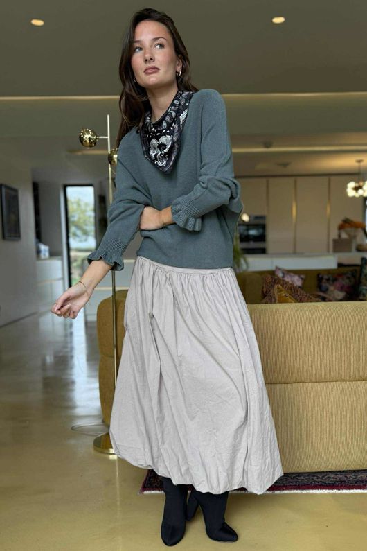 Paloma Bubble Hem Midi Skirt Stone